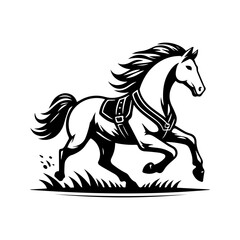 Obraz premium black and white logo of a running horse wearing a vest