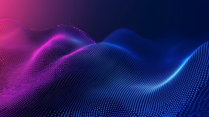 Fototapeta premium Abstract wave of particles in blue and pink hues on a black background.