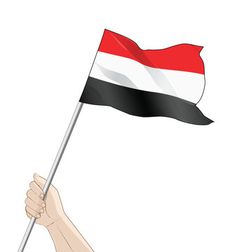recommend clip art: hand holding a waving yemen flag vector