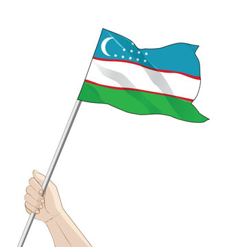 recommend clip art: hand holding a waving uzbekistan flag vector