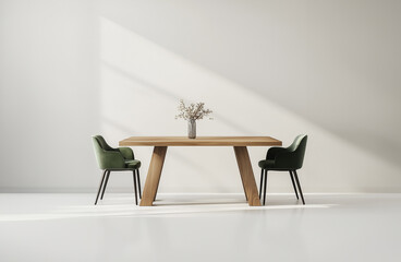 A modern solid wood dining table with a simple design, rectangular shape, and a long top in an oak color