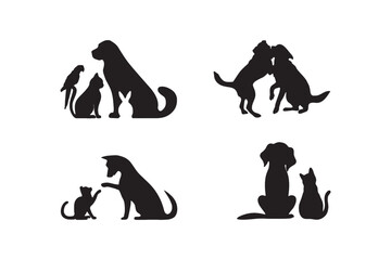 Dog and Cat a group silhouette illustration.