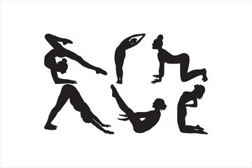 Set of highly detailed quality yoga pose silhouettes.