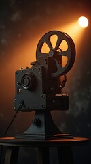 Obraz premium Vintage film projector casting light with dramatic flair