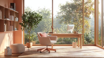 Fototapeta premium cozy and creative organic modern home office space