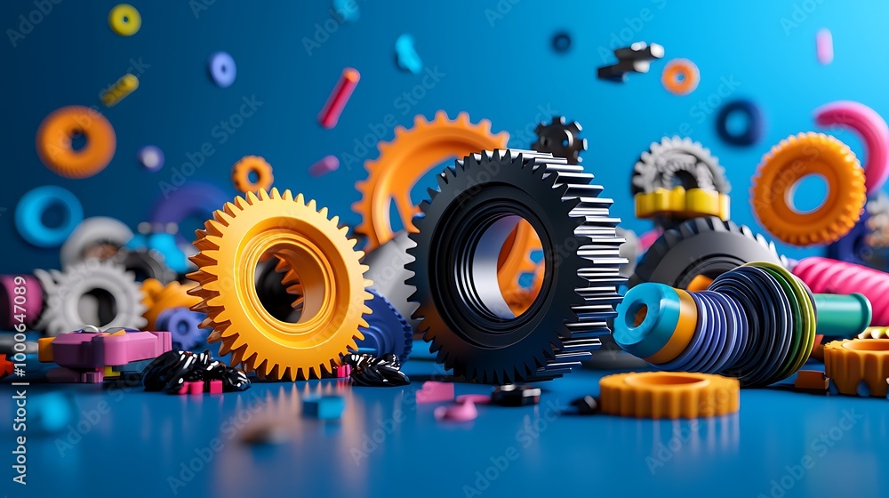 Poster colorful gears and cogs come together in an abstract background, a lively image of motion and connec