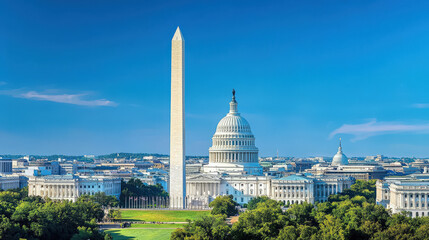 Obraz premium Washington DC Skyline with the Washington Monument and Capitol Building