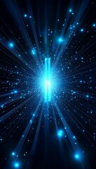 Fototapeta premium A vibrant blue light burst radiating in all directions, creating a sense of depth and dynamism in a cosmic atmosphere.