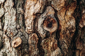 A detailed view of a gnarled tree trunk reveals its rich textures and age-old artistry.