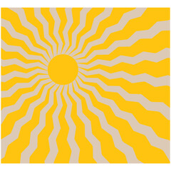 Retro swirl sun groovy banner background. Abstract grunge sunburst ray.