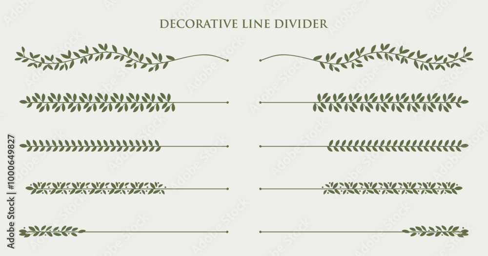 Wall mural leaves vines line divider for text layout separator decoration element set.vector illustration
