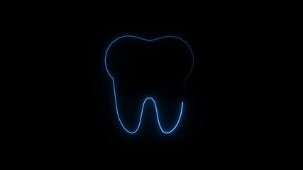 abstract neon glowing teeth icon animated .tooth icon symbol and black background . - Powered by Adobe