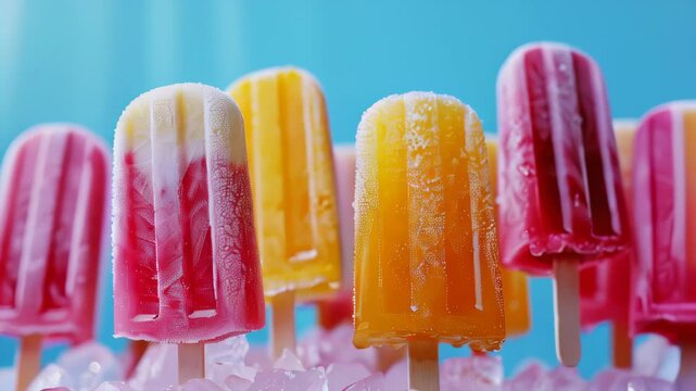 Colorful frozen popsicles on display with vibrant flavors at a summer party in a sunny backyard