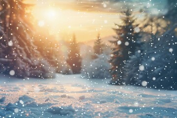 Naklejka premium A snow-covered landscape with a lot of snowflakes falling from the sky, generative ai image