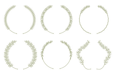 Leaves vines line circular border hand drawn collection.