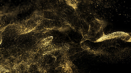 Abstract Golden Dust Particles in Motion on Black Background