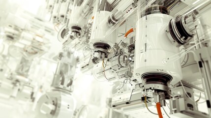 Futuristic machinery with intricate details in an industrial setting, emphasizing modern engineering and technological advancements. A perfect representation of precision, innovation, and automation