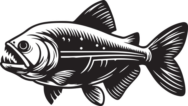 recommend clip art: Piranha fish with teeth silhouette vector art illustration.