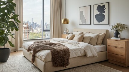 a serene organic modern bedroom in a new york city appartement