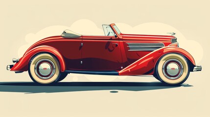 Vintage Red Convertible Car Parked Outdoors in Sunlight with Reflections