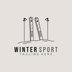 skiing logo line art vector vintage illustration design, skiing icon flat for sign and symbol