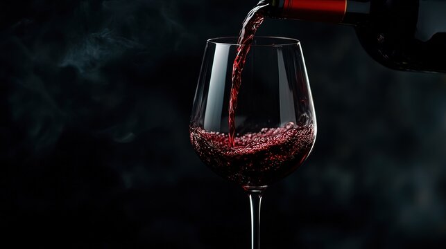 Red Wine Pouring into a Glass on a Dark Background