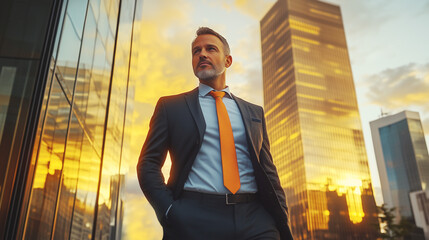 businessman in front of building