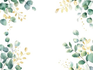 Watercolor eucalyptus garland frame isolated on a white background, a wedding decoration design with green leaves and yellow flowers. 