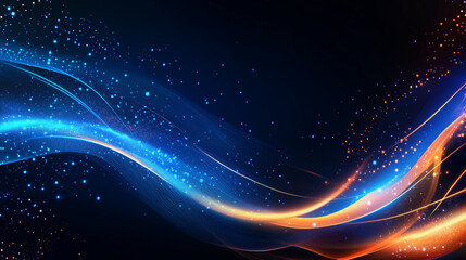 Abstract digital backgrounds with blue & orange lights. Signifies data flow in tech. Futuristic vibe.