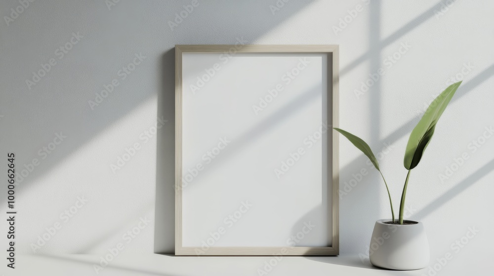 Poster clean and modern minimalist wooden frame 3d render with copy space on white background