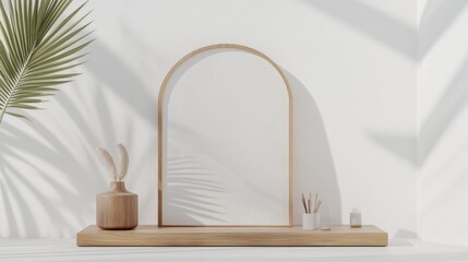 Obraz premium Modern Lifestyle Frame Mockup with Wooden Decor Elements for Branding and Advertising