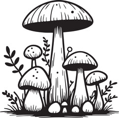 Silhouettes of mushroom design vector art illustration