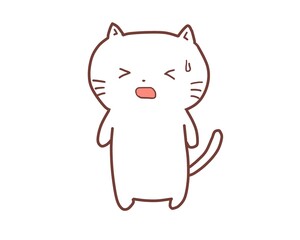 白猫のキャラクターが困っている表情