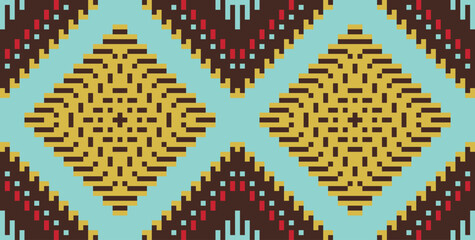 Pixel Art Abstract Islamic Art Geometric Patternfolk Embroidery, Aztec Geometric Ornament Print. Design for Carpet, Wallpaper, Clothing, Wrapping, Fabric