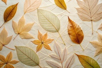 Still life of autumn leaves on white background