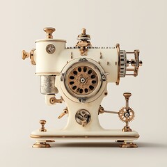 Fototapeta premium A vintage white and gold steampunk machine, gears and levers in full display, an intriguing blend of styles.