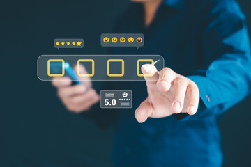 Smartphone customers express their satisfaction, rate service quality, rank business reputation, customer satisfaction survey.