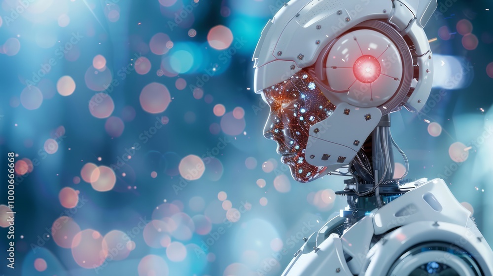 Poster futuristic robot with intricate digital design
