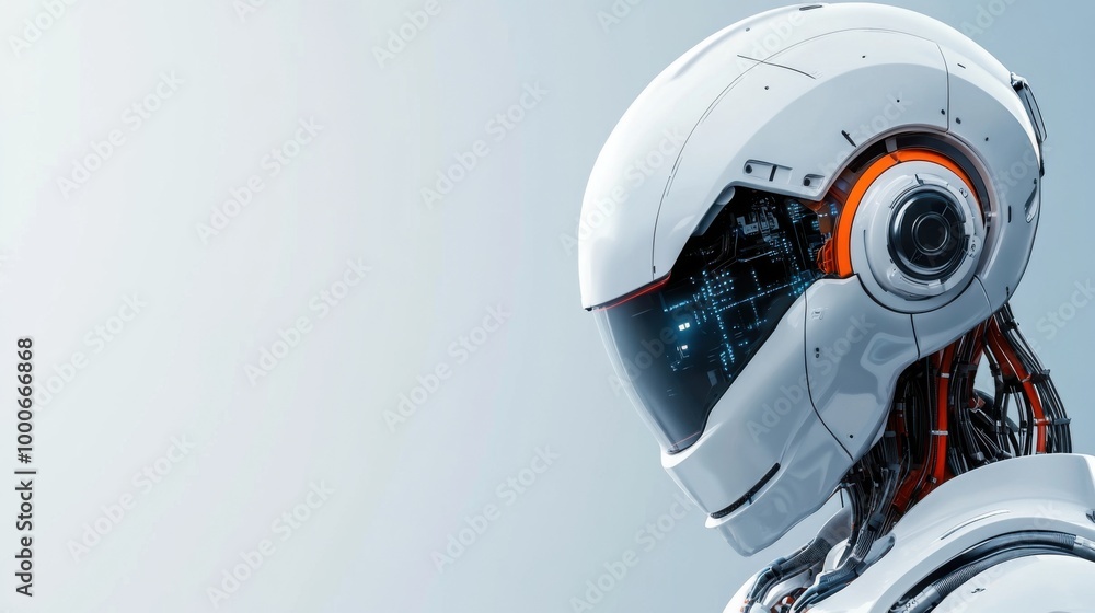 Poster futuristic robot head with high-tech features