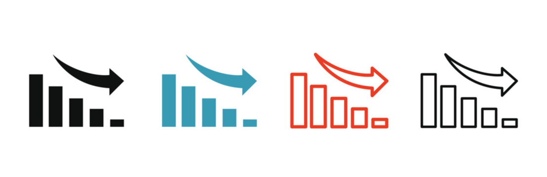 Reduction chart icon set depicting data reduction symbols.Vector illustration