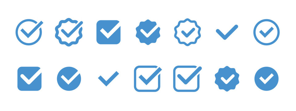Checkmark icon. Verified checkmark icon set. Vector illustration