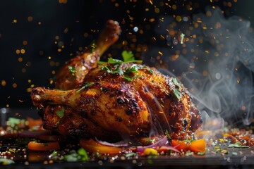 Flavorful Grilled Chicken with Smoky Flames for a Delicious Outdoor Barbecue Experience

