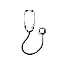 A black stethoscope on a white background, symbolizing healthcare and medical equipment used by doctors and nurses.