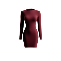 Elegant maroon bodycon dress with long sleeves and a high neckline, perfect for formal occasions or evening wear.