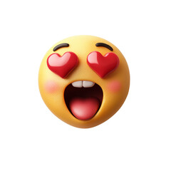 Fototapeta premium High-quality 3D illustration of a happy emoji with heart eyes, expressing love and excitement, isolated on a white background.