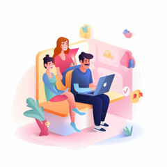 Obraz premium Creative individuals engaged in digital activities, showcasing collaboration and technology. scene captures vibrant atmosphere with focus on modern devices and interaction