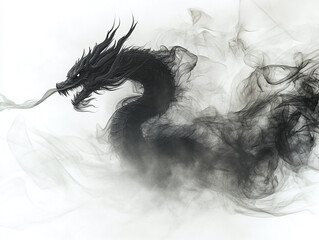 Fototapeta premium Black Smoke Shaping a dragon Against a White Background
