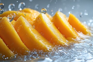 Ripe mango cut into pieces, juicy yellow, beautiful color.