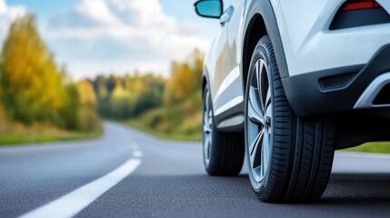 Fototapeta premium Close-Up of Vehicle Wheel on Open Road