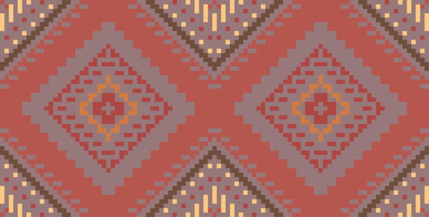 Traditional Thai Art Ikat Print Patternfolk Embroidery, Aztec Geometric Ornament Print. Design for Carpet, Wallpaper, Clothing, Wrapping, Fabric